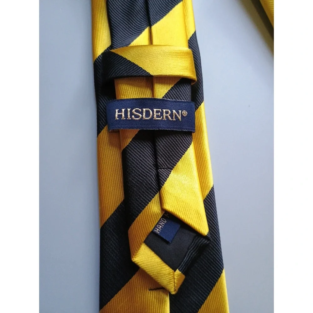 Boys Easy Zipper Tie‎ / Pocket Square Set (One Size) Black Yellow Repp Tie